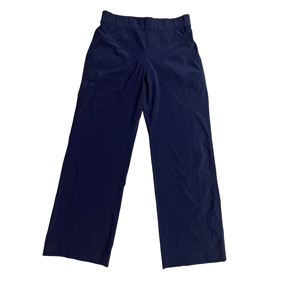 Athleta Pants Womens 8 Navy Blue Wide Leg Workout Elastic Waist Pockets